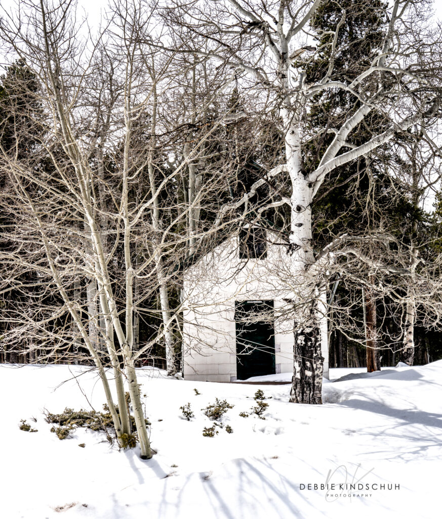 Snowy Mountain Church Colorado black and white photo for sale