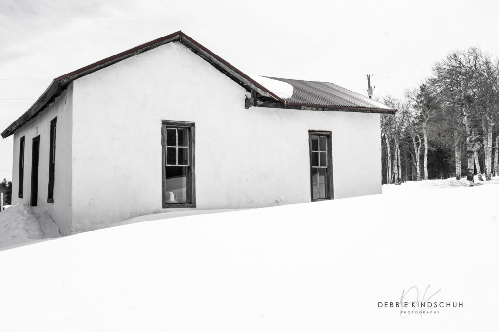 Deserted Depot mountain snow scene black and white photo for sale