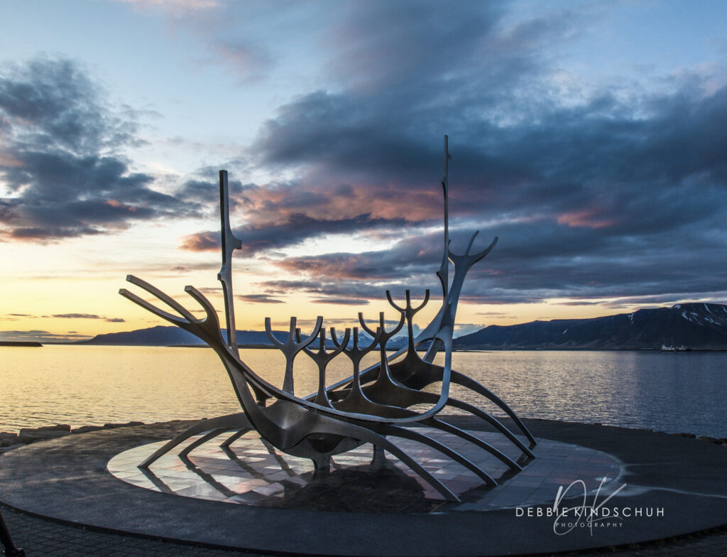 sun voyager sculpture and shore walk reykjavík photo for sale
