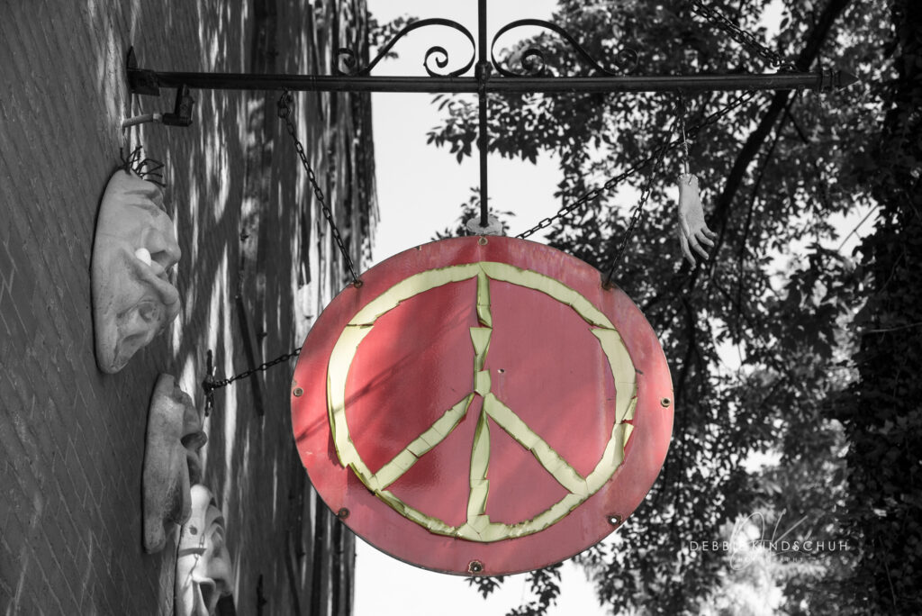 Vintage Cafe Peace Sign black and white photo for sale