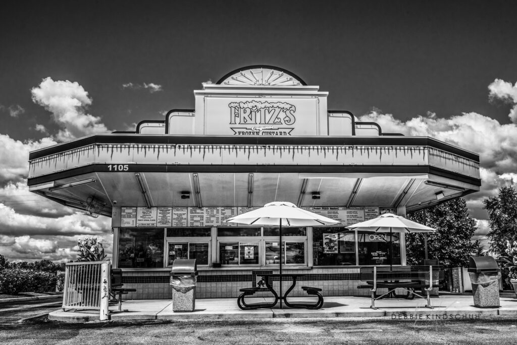 Fritz's Ice Cream stand black and white photo for sale